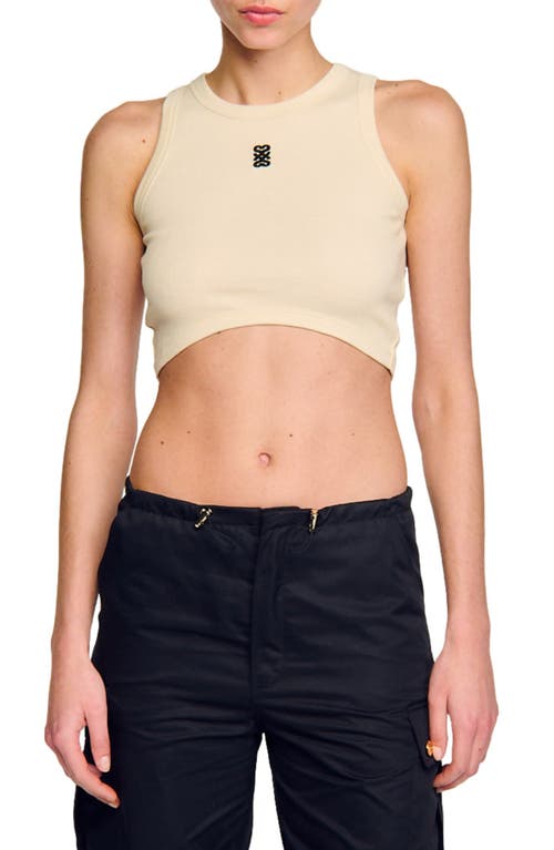 sandro Genna Logo Embroidery Crop Top in Ecru at Nordstrom, Size 3