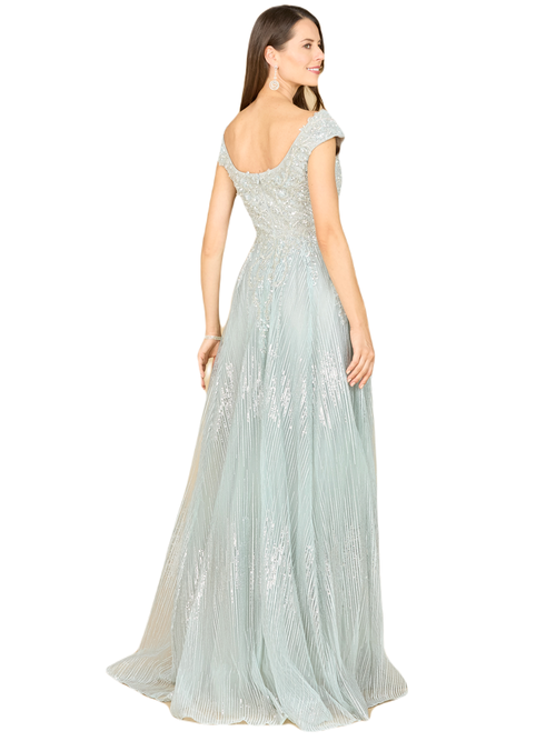 Lara New York Cap Sleeve Lace Ballgown In Dustysage