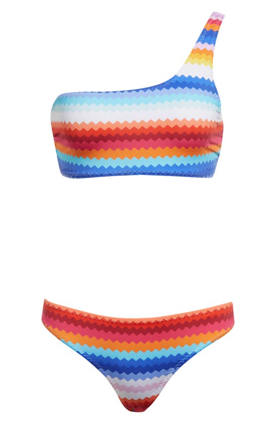 Shop Missoni Chevron Stripe One-shoulder Two-piece Swimsuit In Pink/ Blue Multicolor Chevron