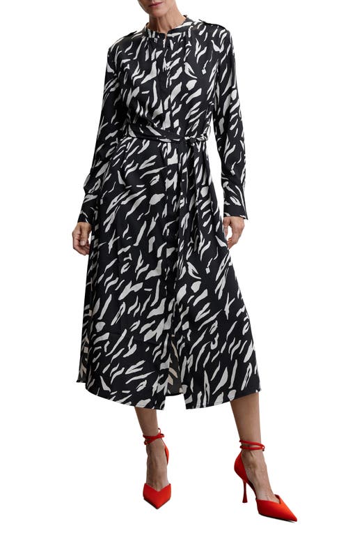 MANGO Abstract Print Long Sleeve Dress in Black