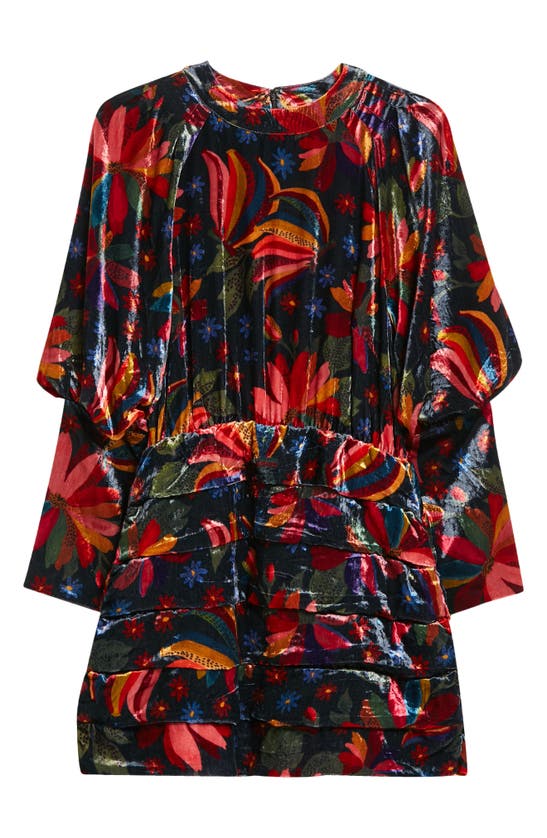 Farm Rio Banana Sky Long Sleeve Velvet Dress In Banana Sky Black