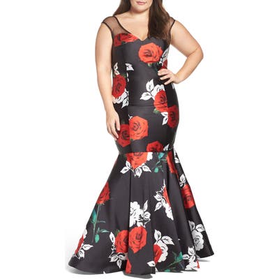 Plus Size MAC Duggal Rose Print Mermaid Gown