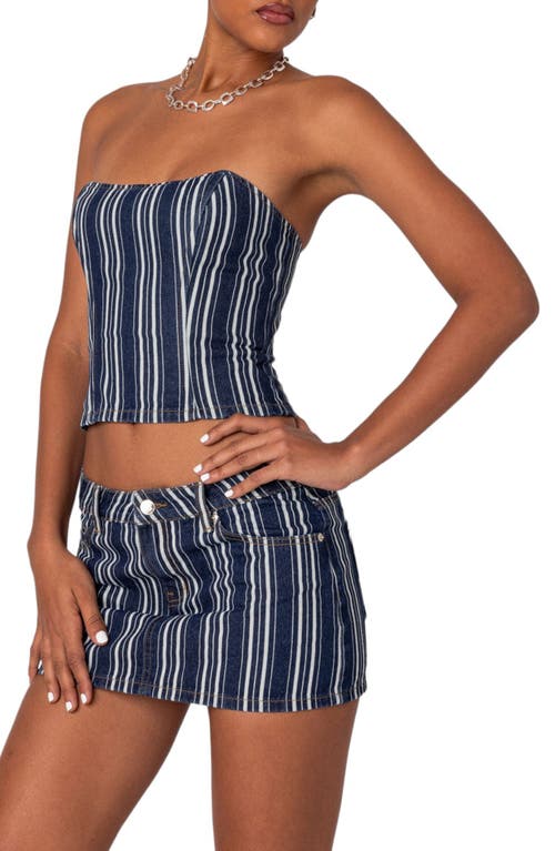 Shop Edikted Inex Stripe Denim Crop Corset Top In Denim Mix