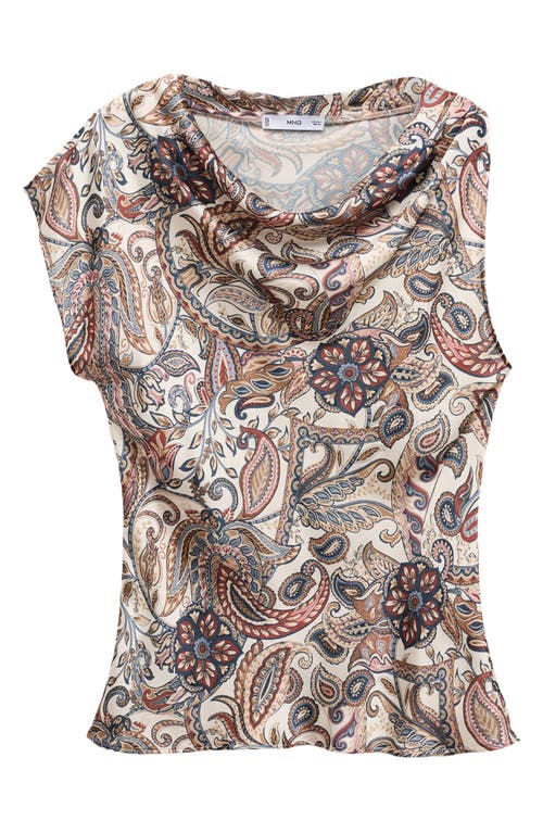 Shop Mango Paisley Asymmetric Sleeve Satin Top In Off White