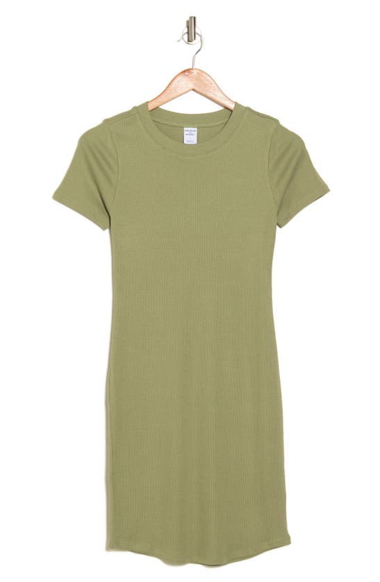 Shop Melrose And Market Short Sleeve Crewneck Mini Dress In Olive Acorn