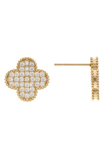 Rivka Friedman Pavé Cubic Zirconia Clover Stud Earrings In 18k Gold Clad