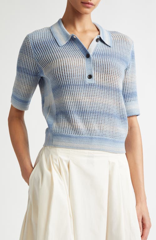 Maria Mcmanus Space Dye Stripe Mesh Crop Polo In Space Dye Blue