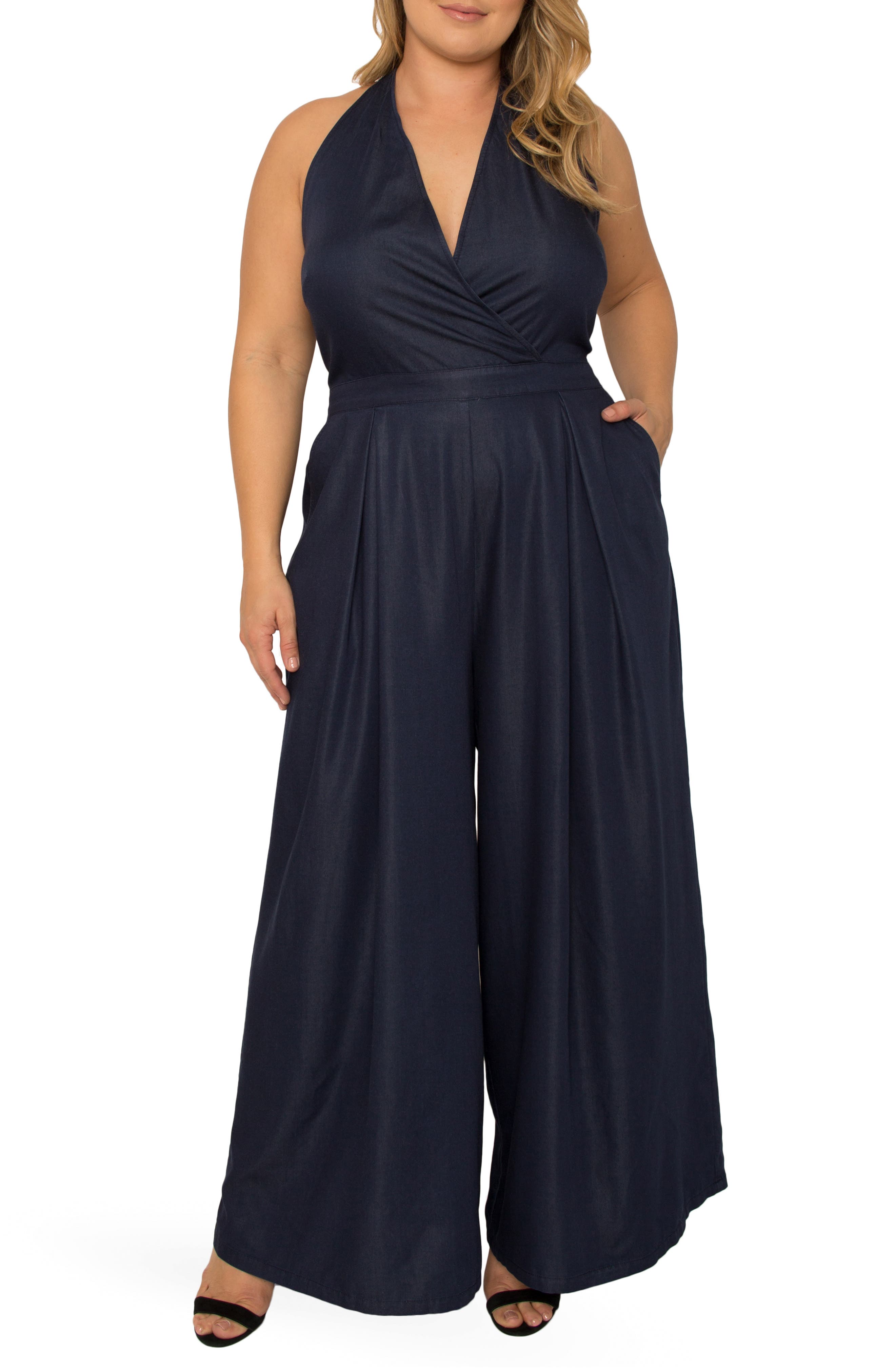 black sleeveless wide leg jumpsuit