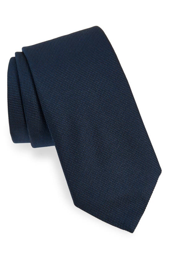Shop Hugo Boss Boss Solid Black Silk Tie In Navy