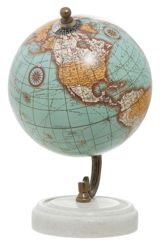 GINGER BIRCH STUDIO GINGER BIRCH STUDIO TEAL MARBLE GLOBE WITH MARBLE BASE