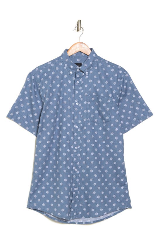 Shop 14th & Union Boat Wheel Short Sleeve Cotton & Linen Button-up Shirt In Blue- White Boat Wheel