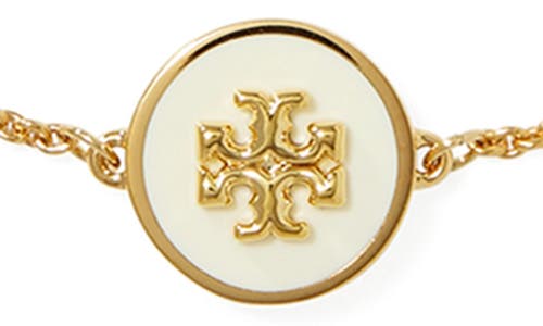 Shop Tory Burch Kira Enamel Pendant Chain Bracelet In Tory Gold/new Ivory