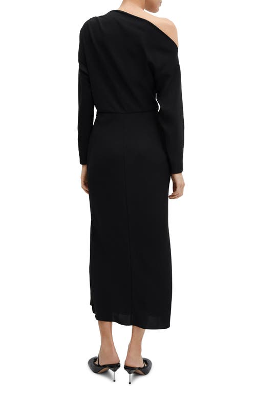 Shop Mango Off The Shoulder Long Sleeve Midi Dress In Black