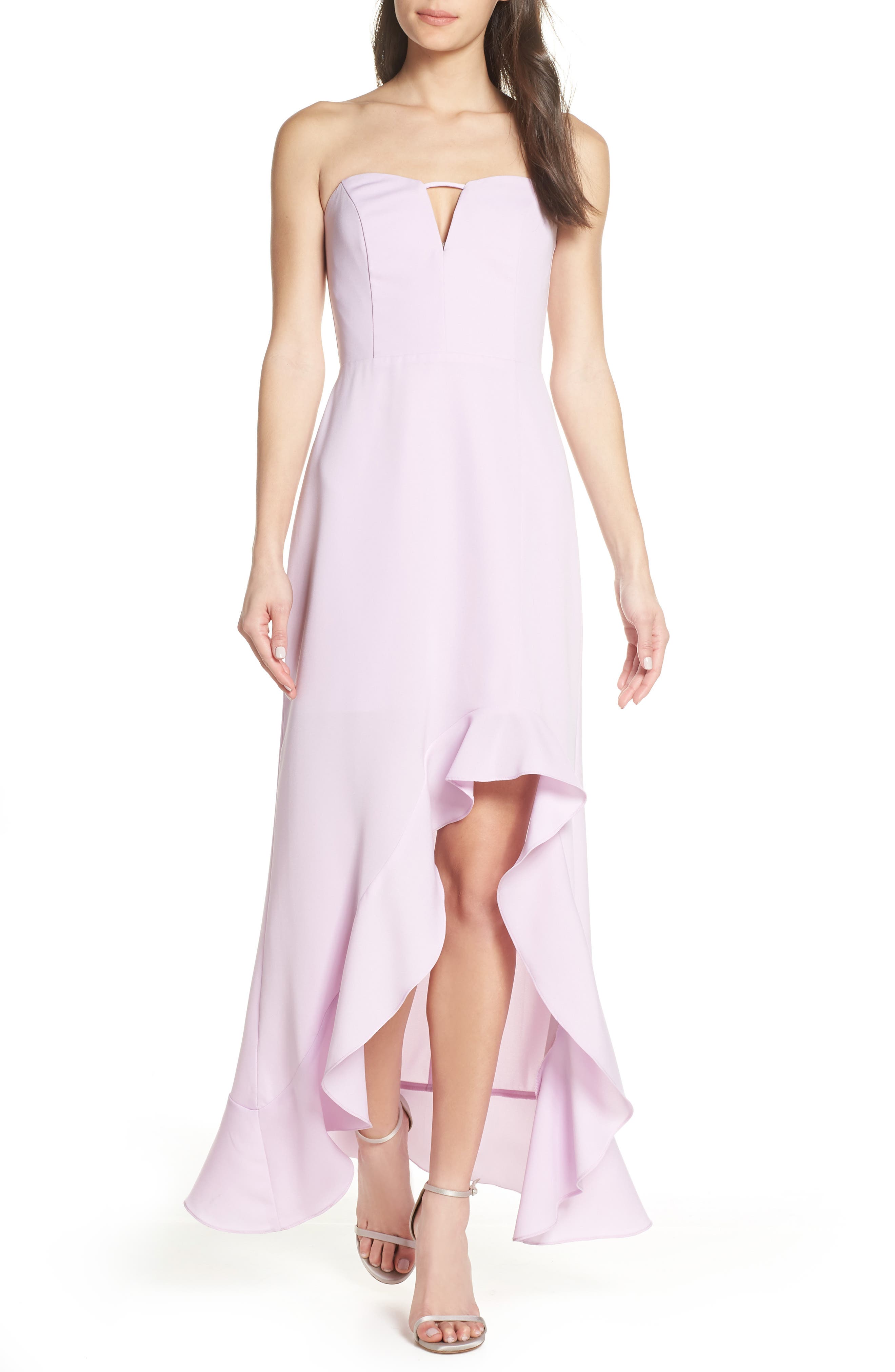 Harlyn Strapless High/low Ruffle Hem Gown, Purple
