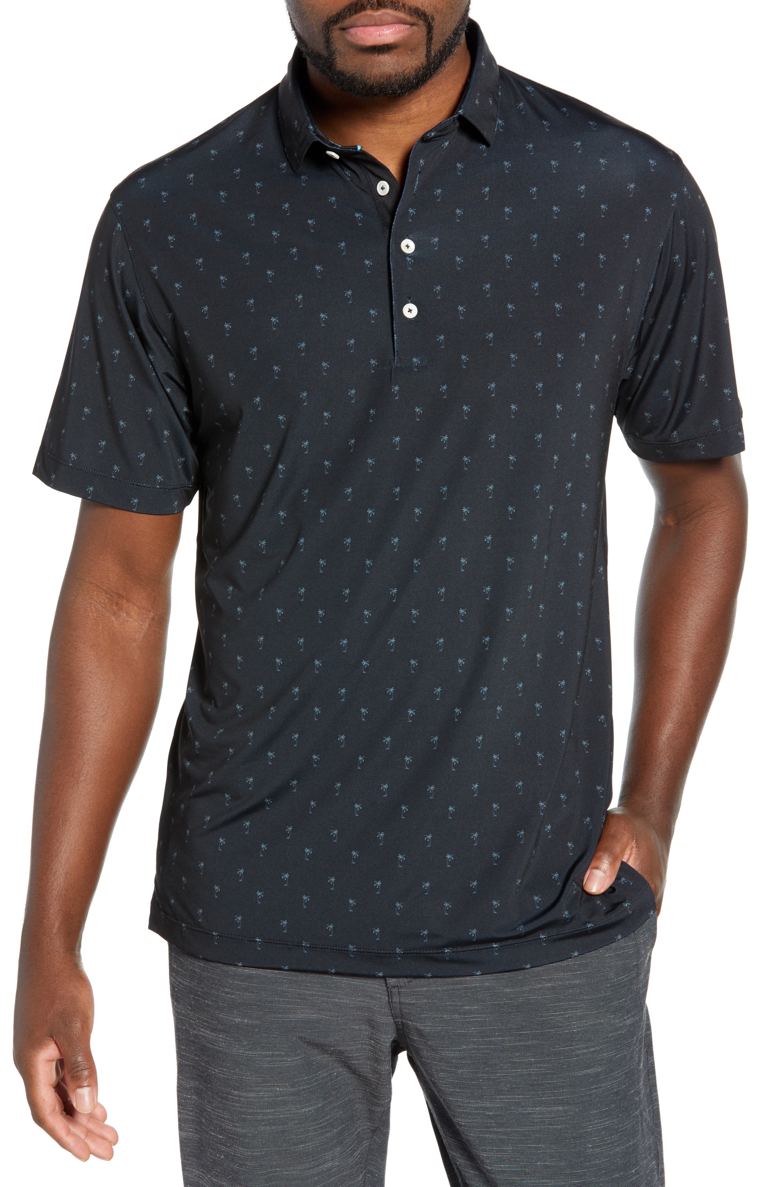 Devereux Aloha Palm Print Polo, Black