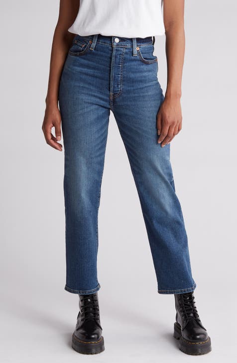High Straight Jeans In Sure Stretch® Denim With Released Hems - Playlist  Blue