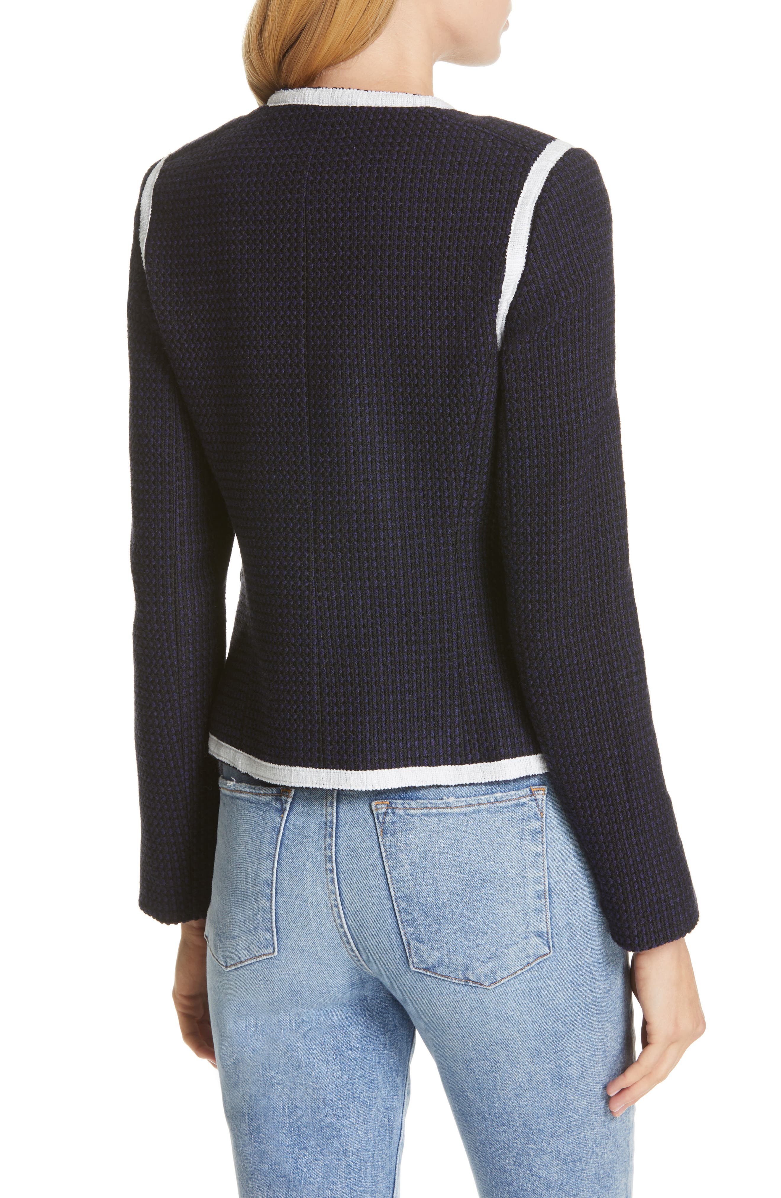  Contrast Trim Tweed Jacket, Alternate, color, NAVY