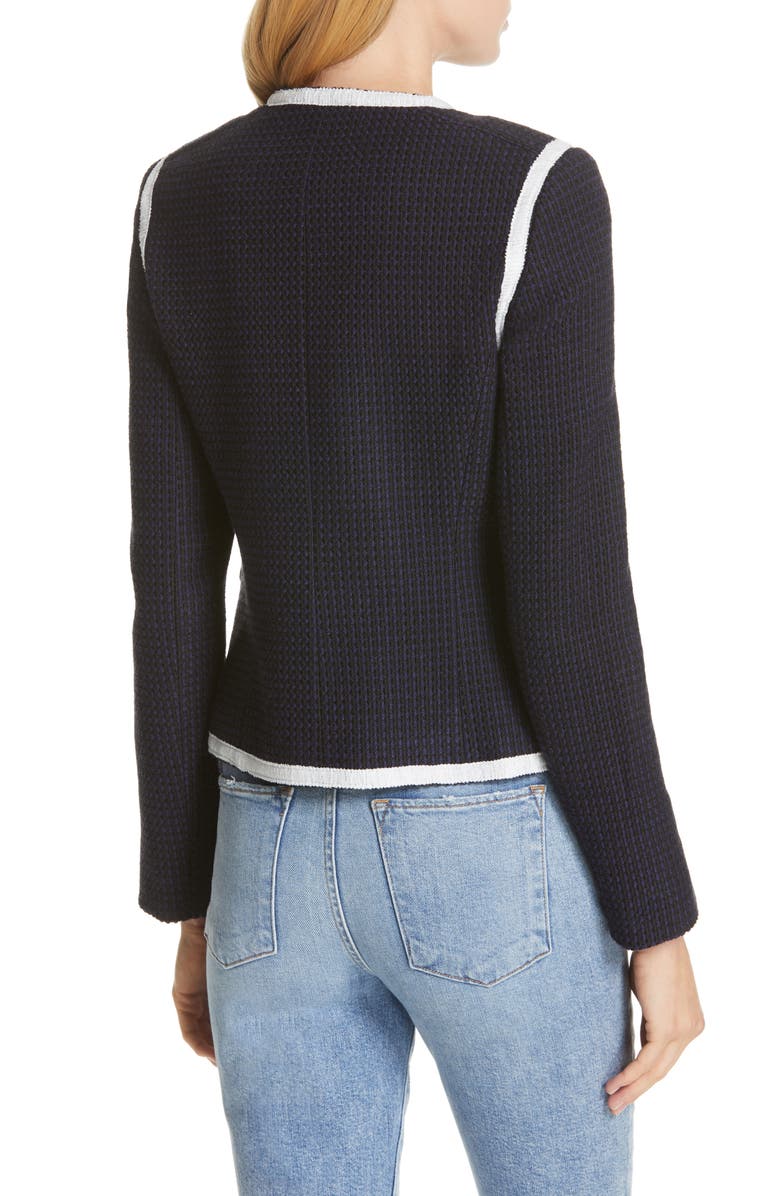 Contrast Trim Tweed Jacket, Alternate, color, NAVY