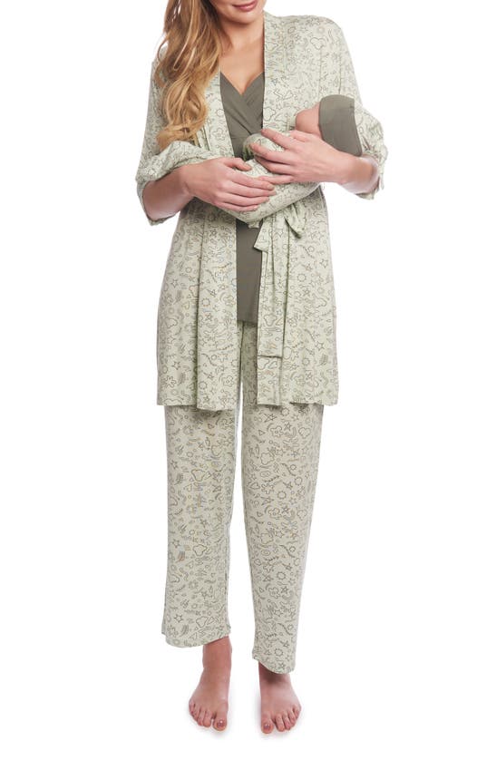 Shop Everly Grey Analise During & After 5-piece Maternity/nursing Sleep Set In Sage Doodle