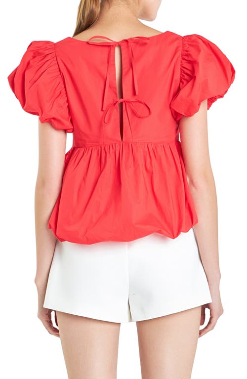 English Factory Bubble Hem Puff Sleeve Top In Red