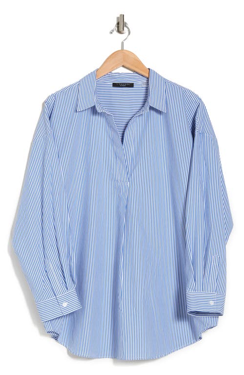 Shop T Tahari Oversize Poplin Tunic Shirt In Blue/white Stripe