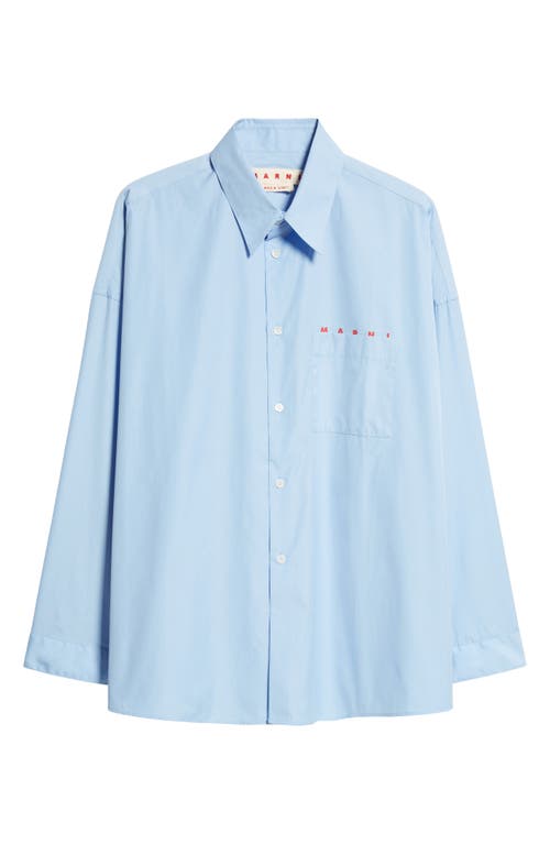 Shop Marni Peeping Logo Organic Cotton Poplin Button-up Shirt In Iris/blue