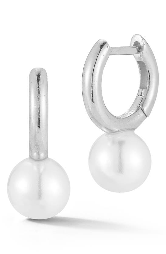 Sphera Milano Cultured Freshwater Pearl Hoop Earrings In White