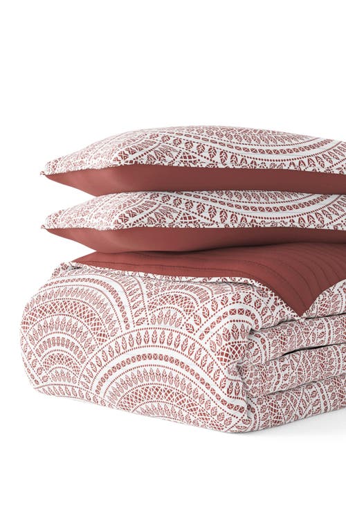 Homespun 3-piece Reversible Scallop Print Quilt Set In Terracotta