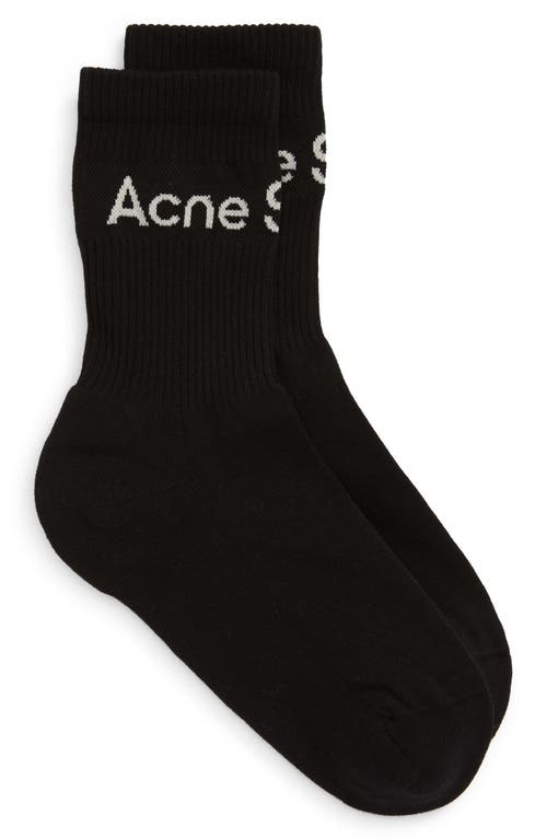 Acne Studios Ribbed Logo Jacquard Socks in Black/Ivory