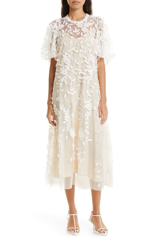 MUNTHE Urilanca Embroidered Flutter Sleeve Dress in White