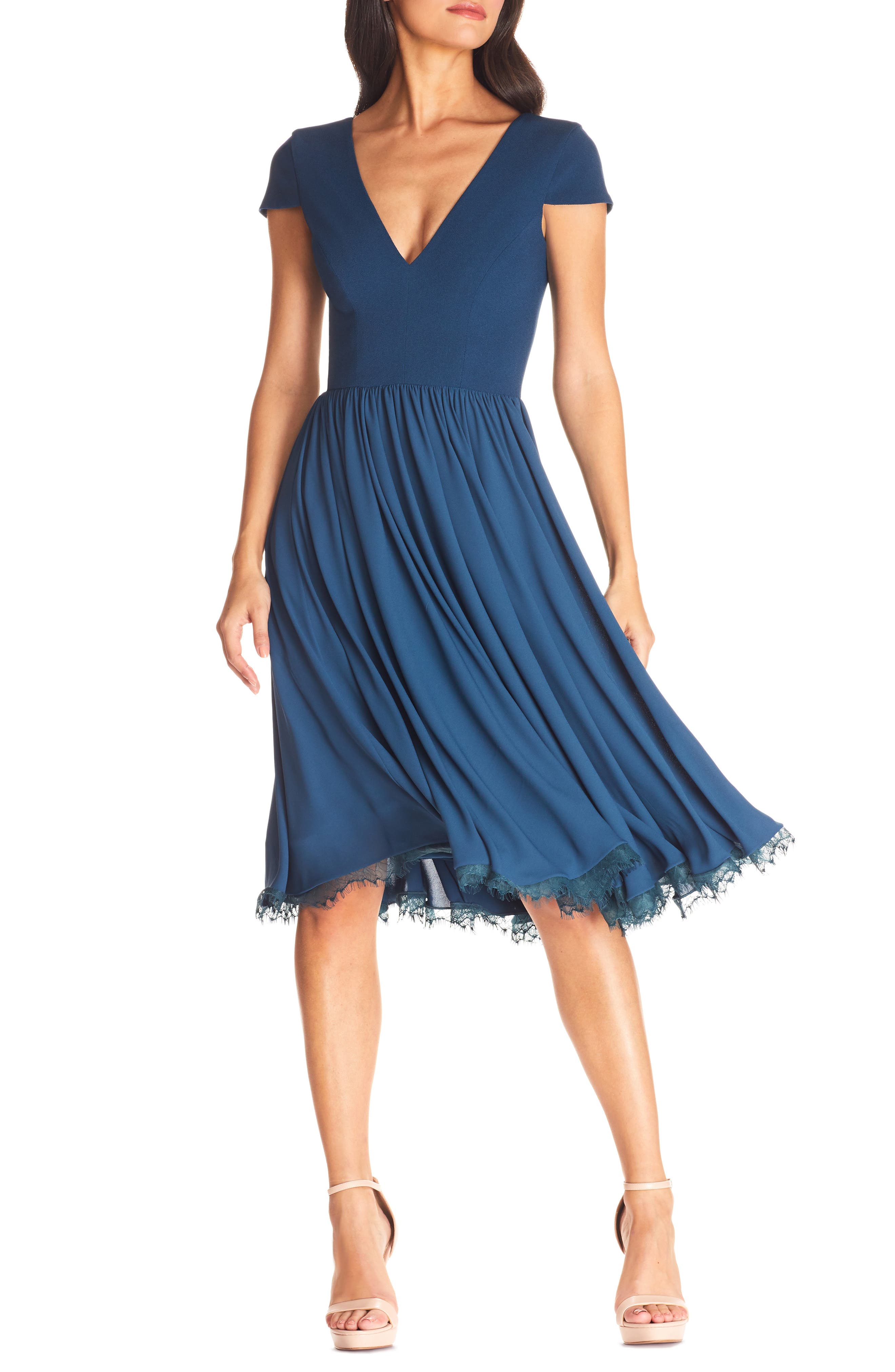 corey chiffon fit & flare dress dress the population