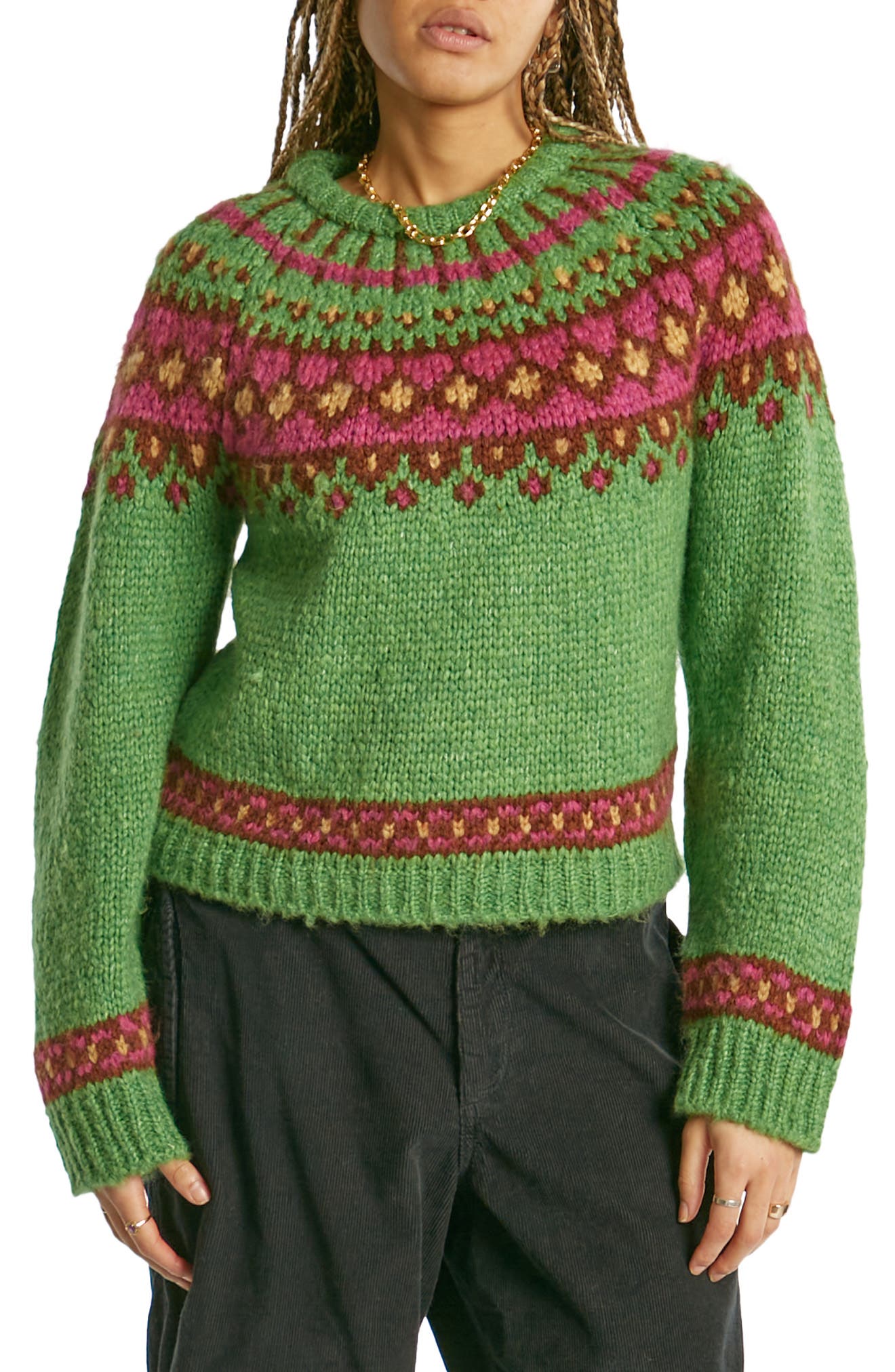 60s 70s Style Sweaters, Cardigans & Jumpers BDG Urban Outfitters Fair Isle Chunky Sweater in Green at Nordstrom Rack Size Small $39.97 AT vintagedancer.com