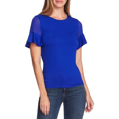 Vince Camuto Mix Media Flutter Sleeve Top, Blue