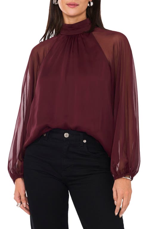 1.STATE Sheer Balloon Sleeve Chiffon Top in Currant Red 