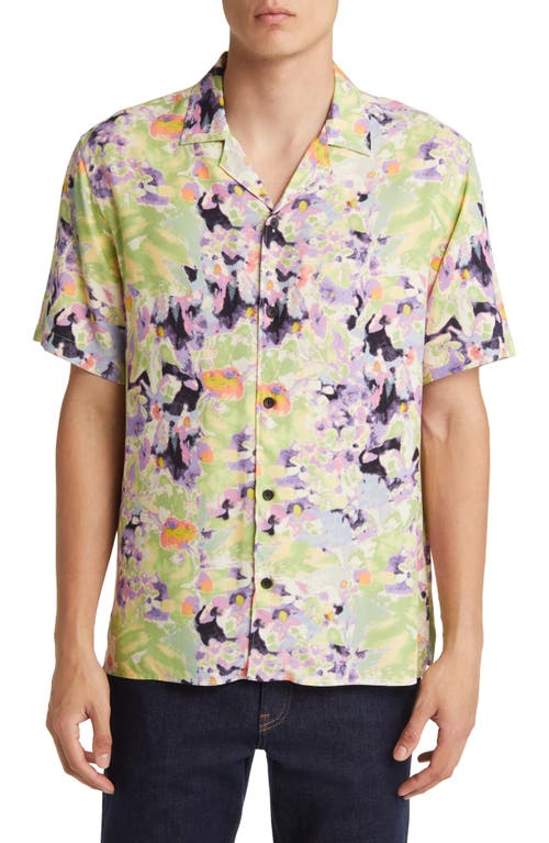 Open Edit Relaxed Fit Floral Short Sleeve Button-Up Camp Shirt in Green- Multi Giverany Floral