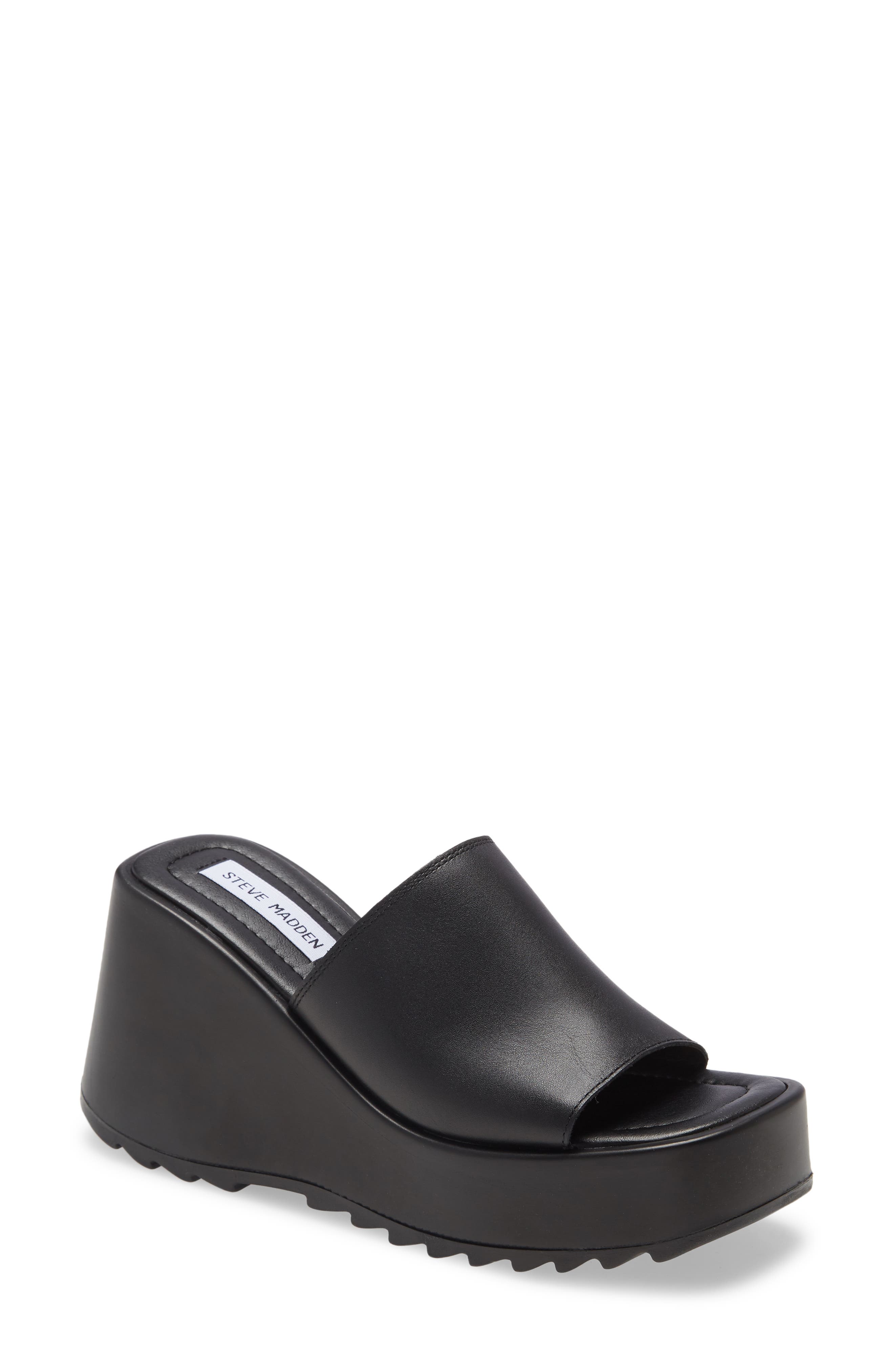 black platform slide sandals