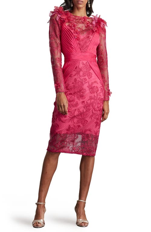 Floral Appliqué Long Sleeve Cocktail Dress in Water Lily