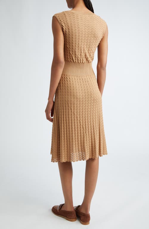 Eleventy Pointelle Cap Sleeve Sweater Dress In Camel