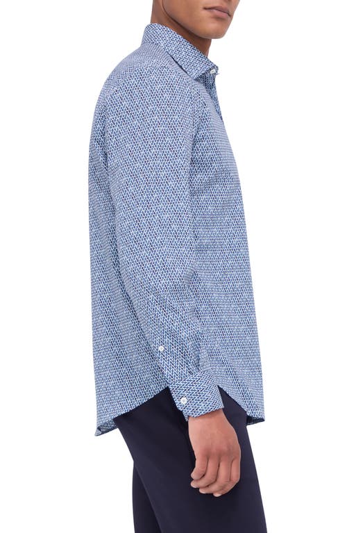 Bugatchi Axel Shaped Fit Geo Print Stretch Button-up Shirt In Classic Blue