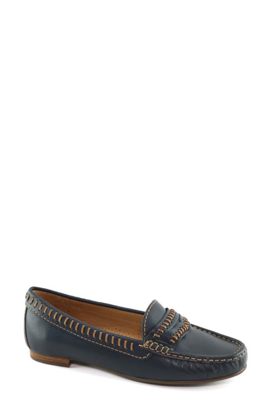 Driver Club Usa Maple Ave Penny Loafer In Royal Nappa/ Contrast Stitch