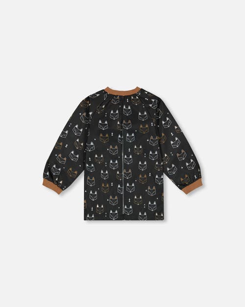 DEUX PAR DEUX DEUX PAR DEUX LITTLE BOY'S SCHOOL APRON BLACK PRINTED FOX 