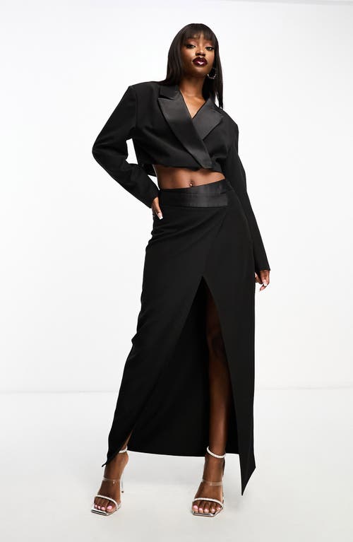 Asymmetric Tuxedo Maxi Skirt in Black