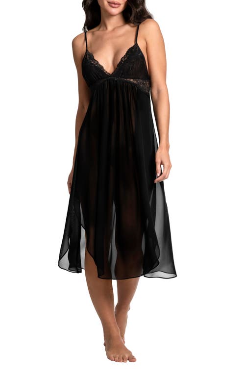 Shop In Bloom By Jonquil Lace Chiffon Nightgown In Black