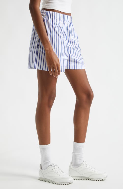 Shop Sporty And Rich Sporty & Rich Stripe Cotton Poplin Shorts In Navy/white Large Stripe