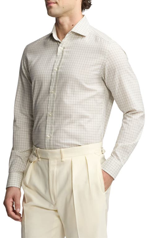 Shop Ralph Lauren Purple Label Mini Tattersall Cotton Button-up Shirt In Light Mel Grey Cream