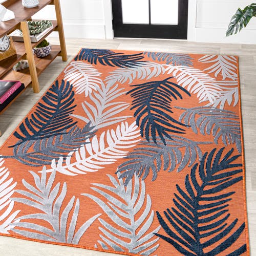 Jonathan Y Montego High-low Tropical Palm Indoor/outdoor Area Rug In Orange/navy/ivory