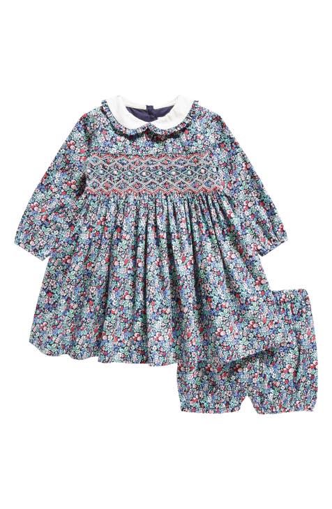 Floral Smocked Cotton Dress & Bloomers (Baby)