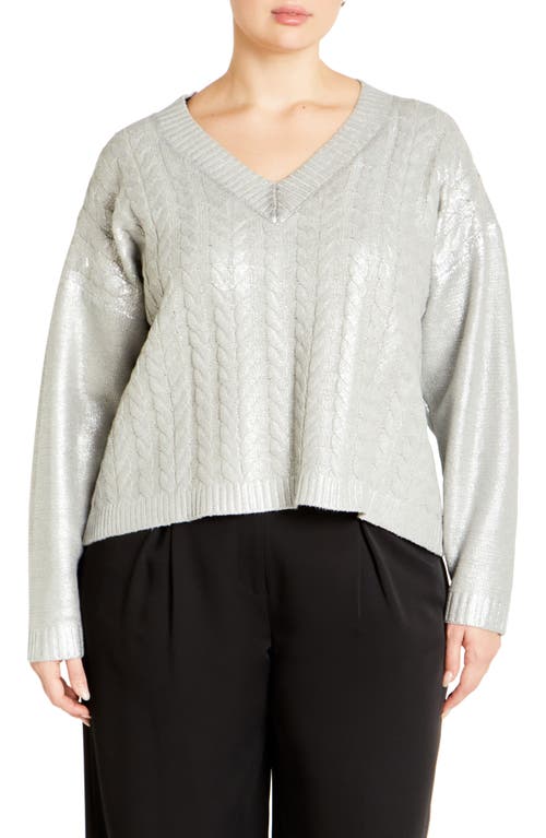 Shop City Chic Iliana Metallic Cable Stitch Sweater In Silver