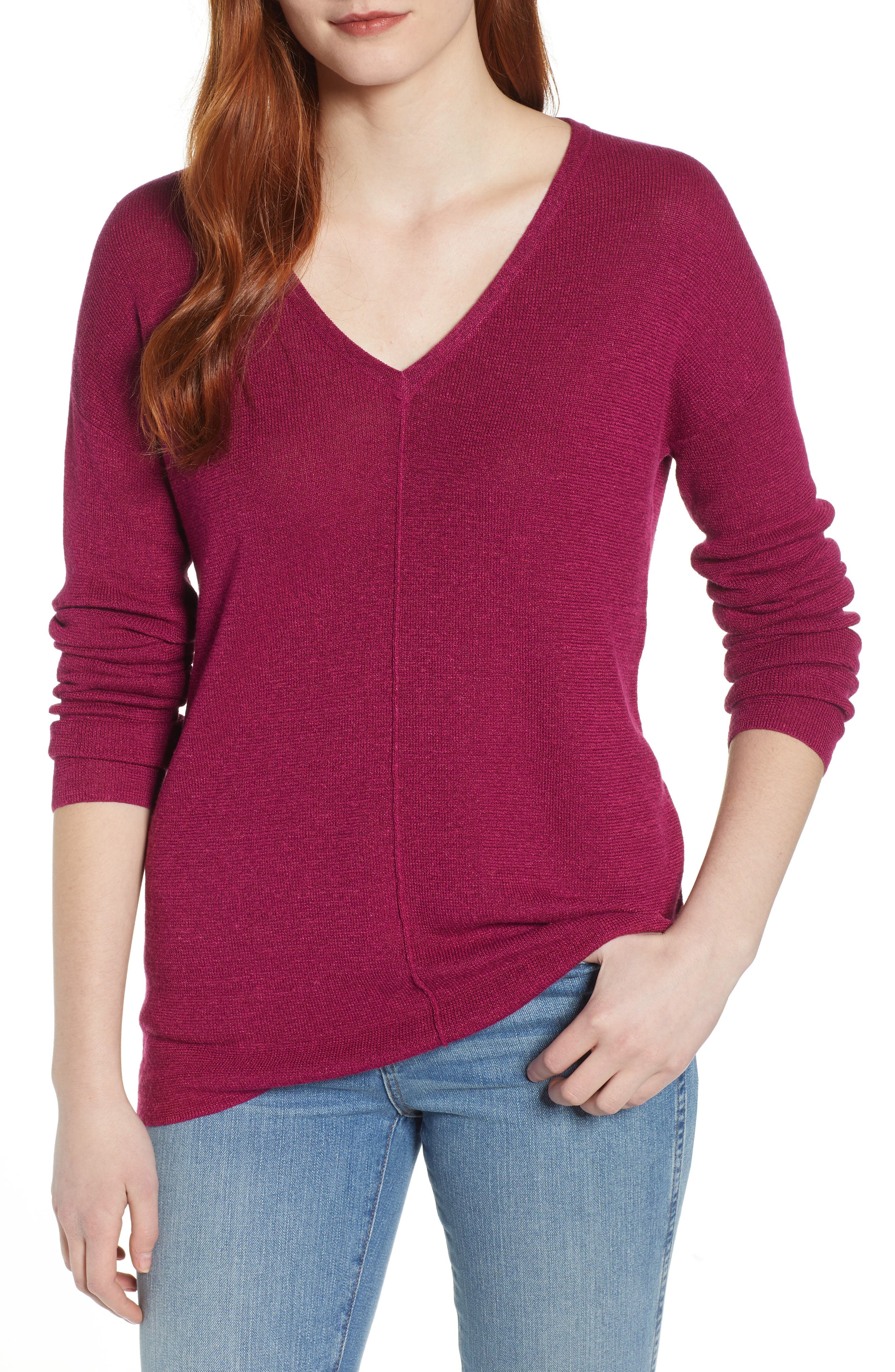 Caslon V-Neck Sweater, Purple