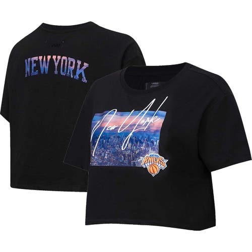 Women's Pro Standard Black New York Knicks Cityscape Crop Boxy T-Shirt